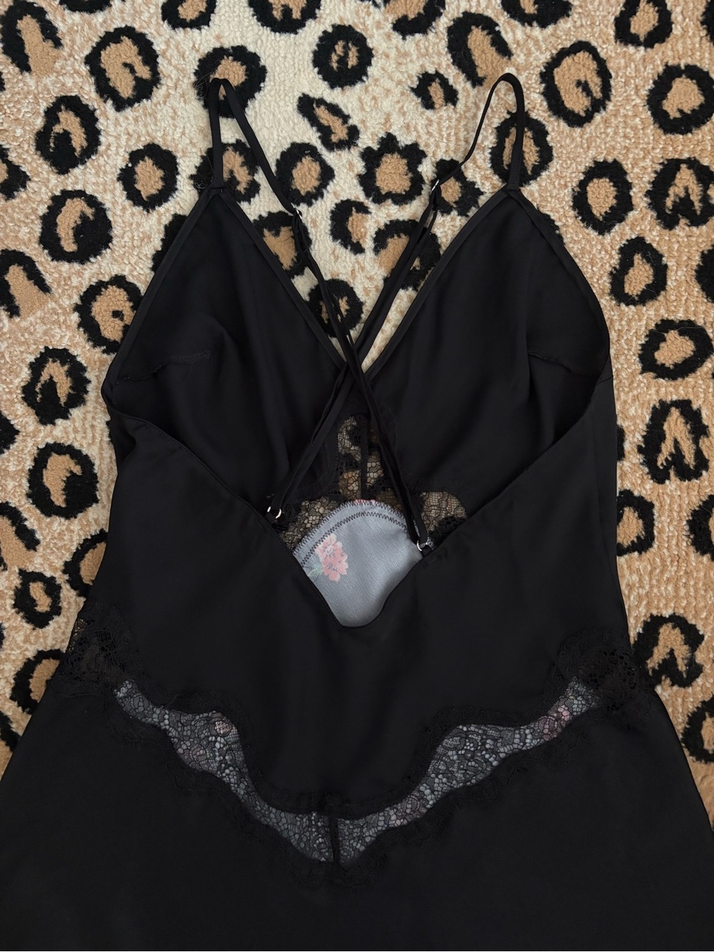 Victoria's Secret 2000s Black Lace Trim Floral Satin Slip Dress - Picture 6 of 7
